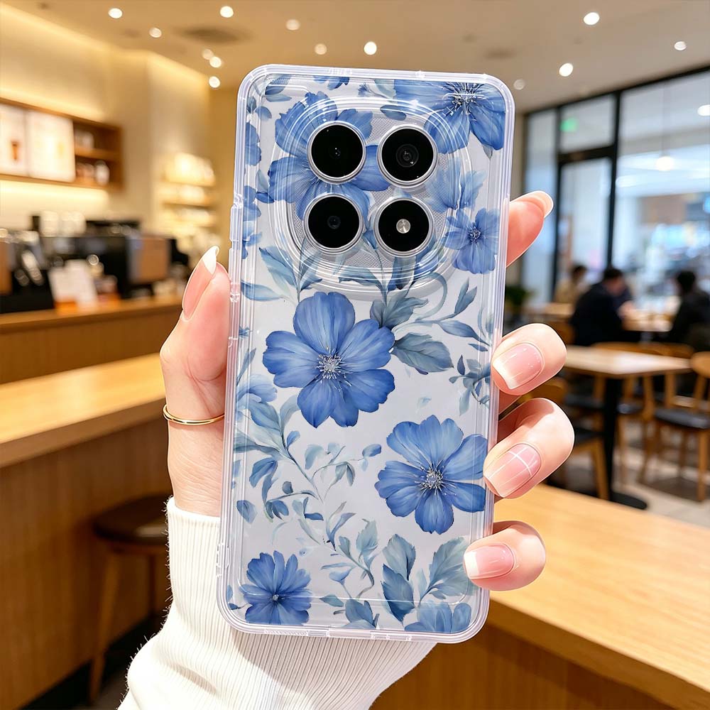 Xiaomi Poco X6 - Niebieskie etui na telefon z kwiatowym